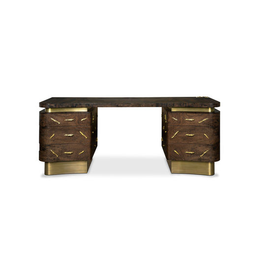 Gold and Medium Wood Baraka Desk