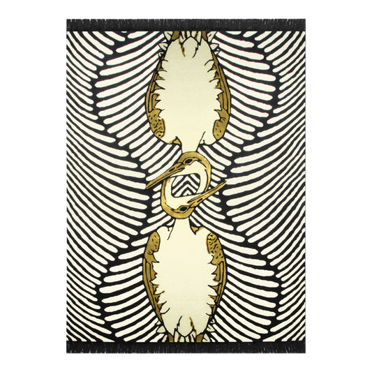 Black, White, and Gold Heron Couple Rug