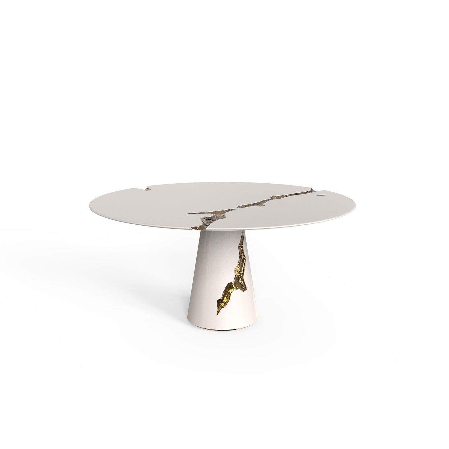 White and Gold Lapiaz Round Dinning Table